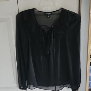 I.N. Studio Black Tie Front Relaxed Blouse